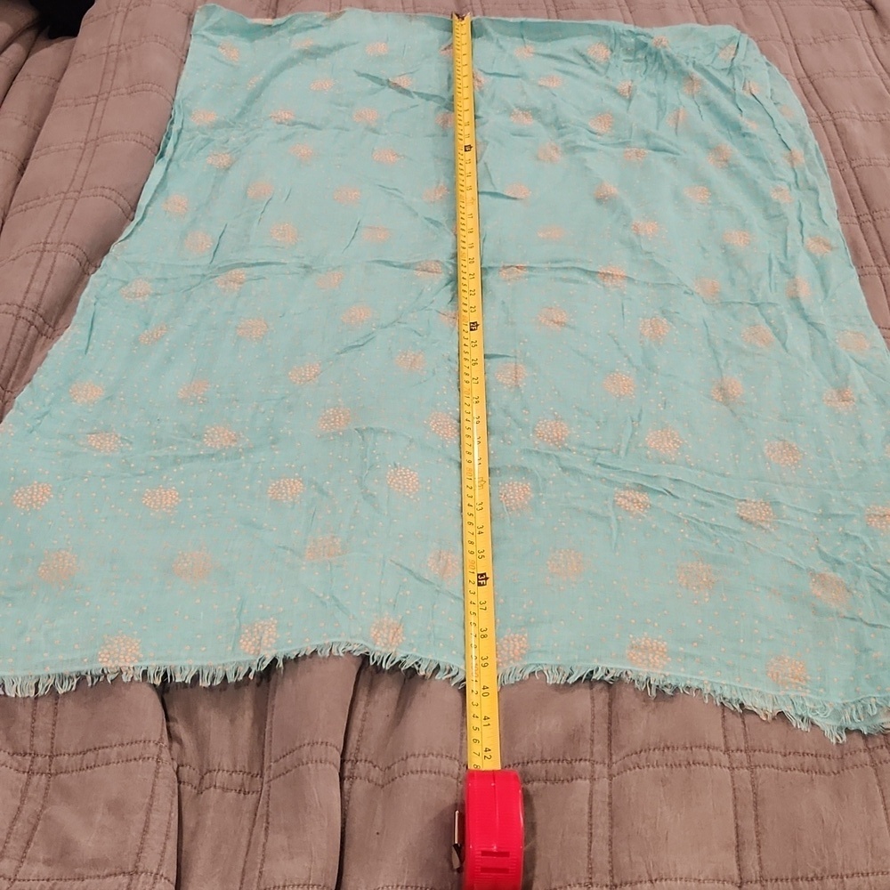GAP Turquoise Scarf with Orange Polka Dots 31x80, New Without Tags! - Picture 6 of 6
